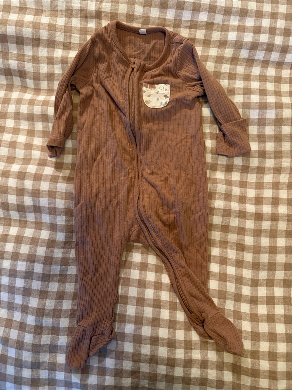 Cozy Ribbed Brown Footed One-Piece for Kids